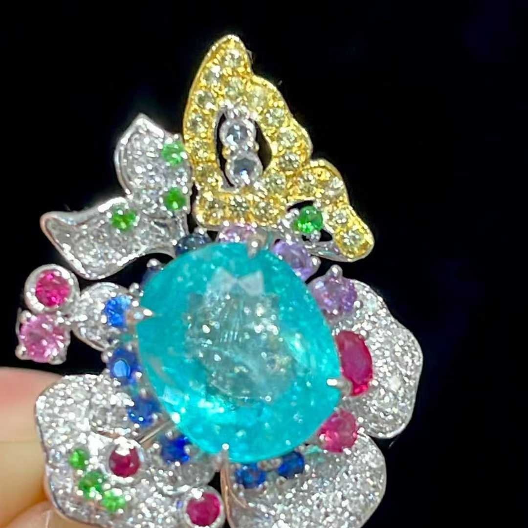 14k Gold 2.33 Ct Natural Paraiba Tourmaline & Diamond Ring - 3