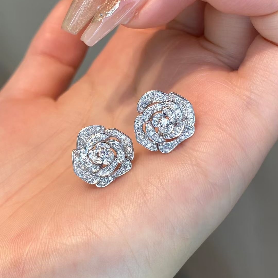 14k Gold 1 Ct Natural H Diamond & Flowers Earrings - 2