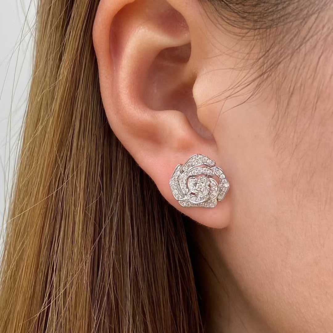 14k Gold 1 Ct Natural H Diamond & Flowers Earrings - 4