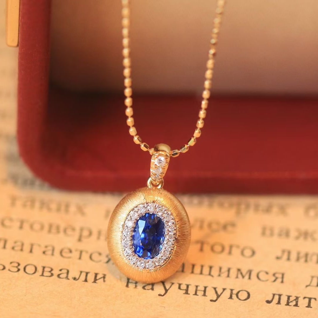 14k Gold 0.61 Ctw Natural Sapphire & Diamond Pendant( Without Chain ) - 2