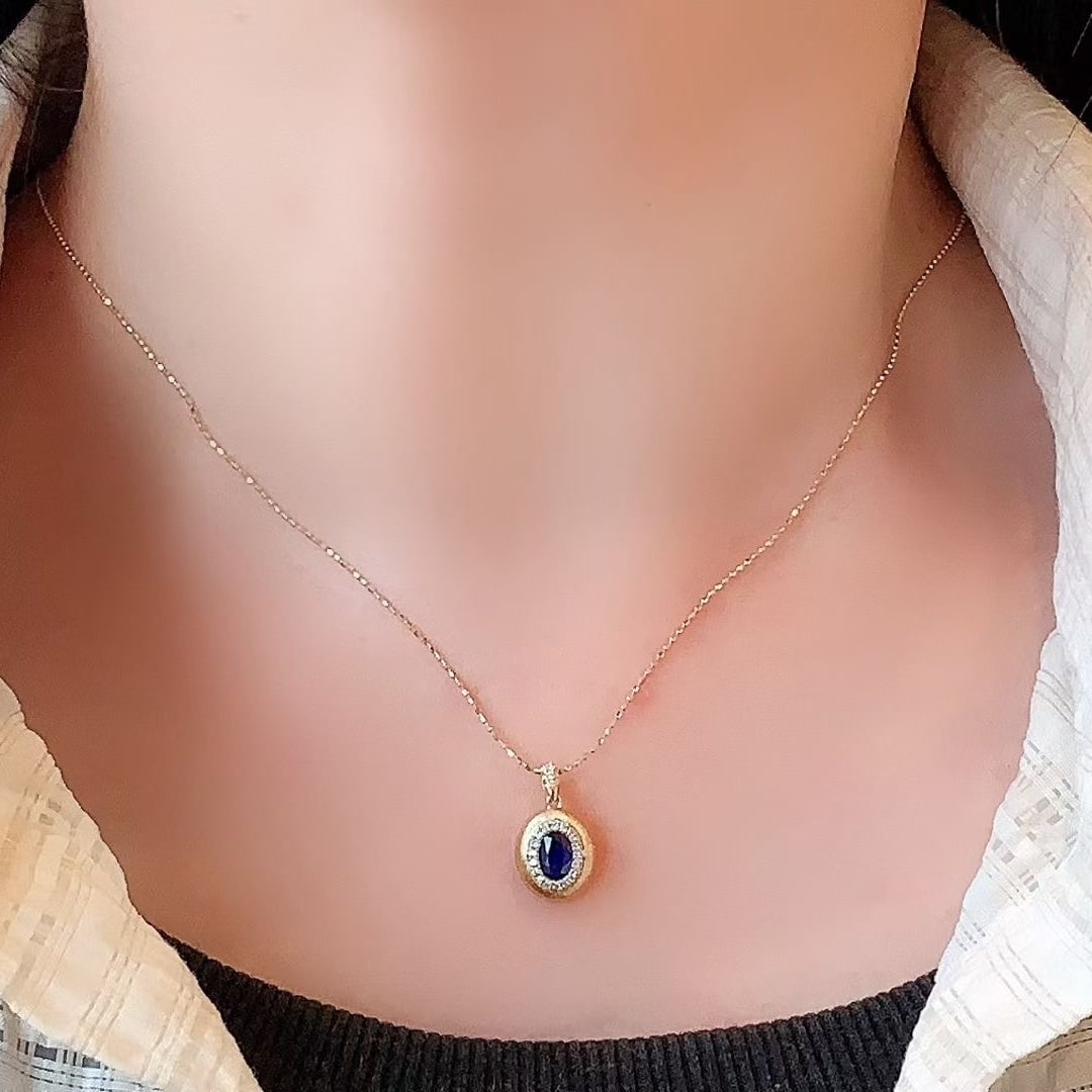14k Gold 0.61 Ctw Natural Sapphire & Diamond Pendant( Without Chain ) - 4