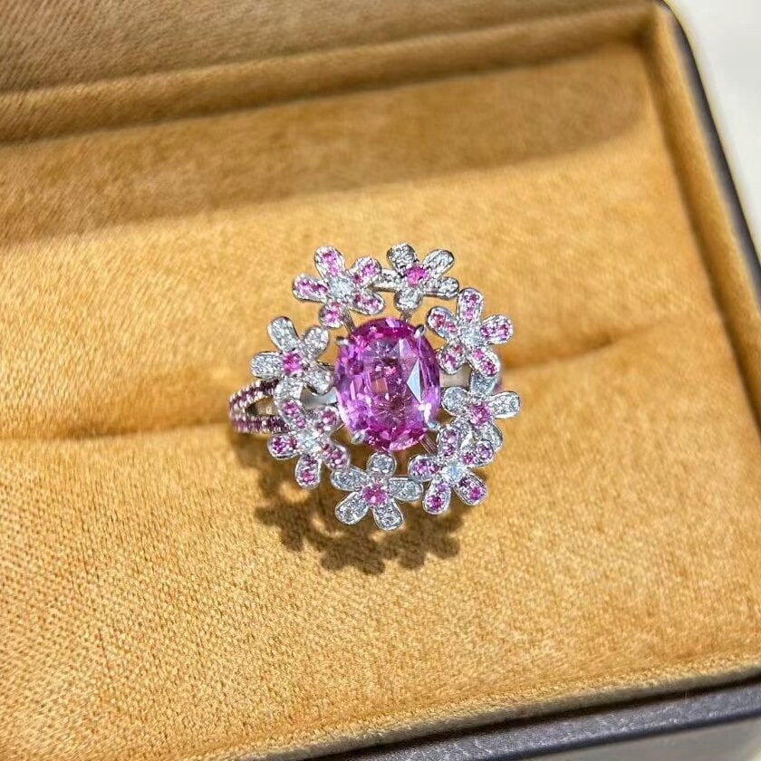 14k Gold 2.56 Ctw Natural Sapphire & Diamond Ring: Ref:231046416 // gold content:14k gold // ring size:7. 25us // // main gemstone:sapphire // shape:oval // carat weight:1. 58ct // color:pink // treatment:natural // // adjacent gemstone 2 : diamond //