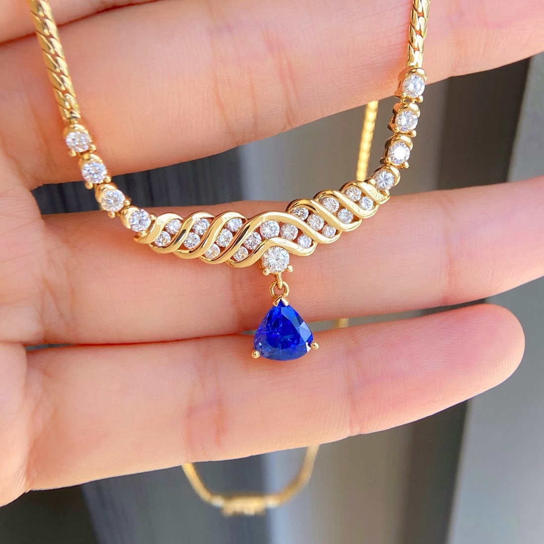 14k Gold 3.03 Ctw Natural Sapphire & Diamond Necklace - 2