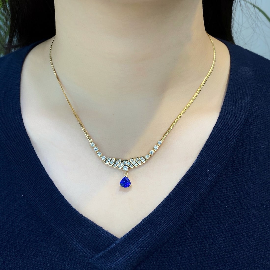 14k Gold 3.03 Ctw Natural Sapphire & Diamond Necklace - 4