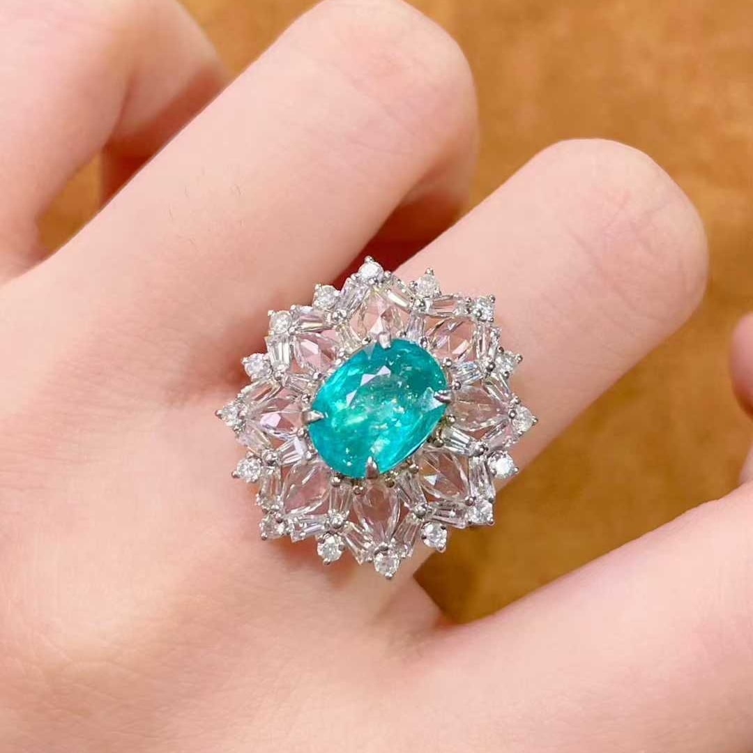 14k Gold 4.1 Ctw Natural Paraiba Tourmaline & Sapphire Ring - 2