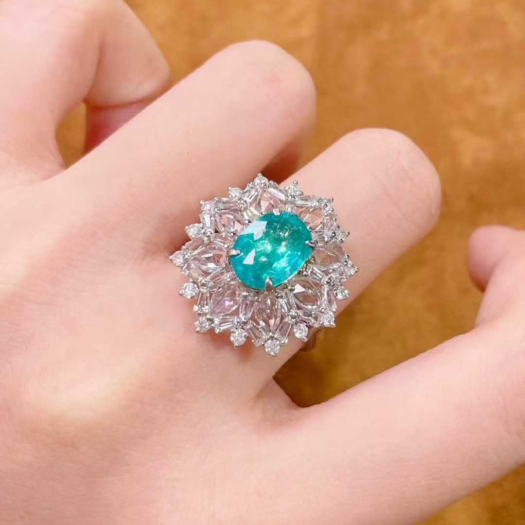 14k Gold 4.1 Ctw Natural Paraiba Tourmaline & Sapphire Ring - 3
