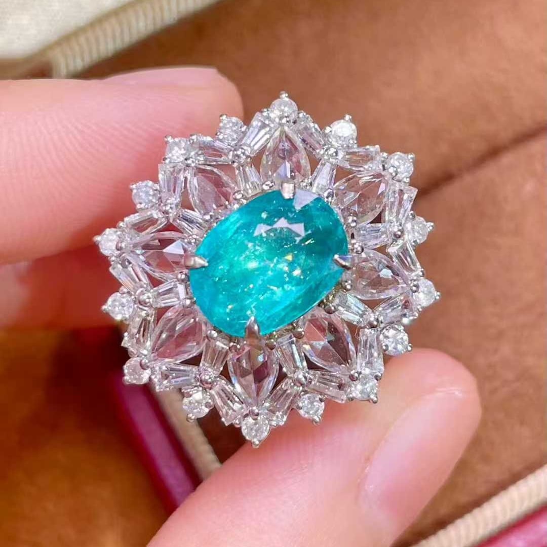 14k Gold 4.1 Ctw Natural Paraiba Tourmaline & Sapphire Ring - 4