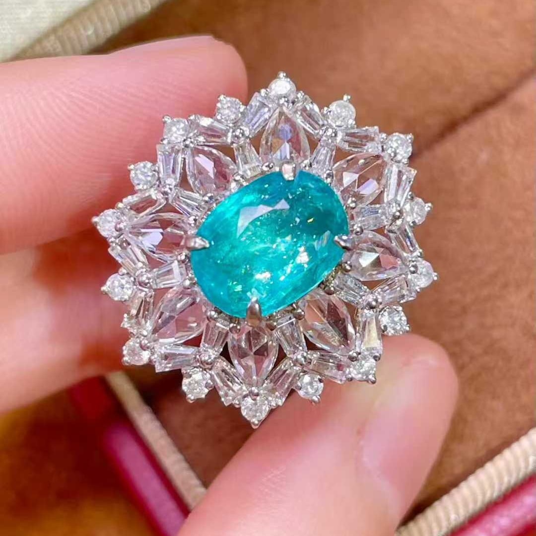 14k Gold 4.1 Ctw Natural Paraiba Tourmaline & Sapphire Ring - 5