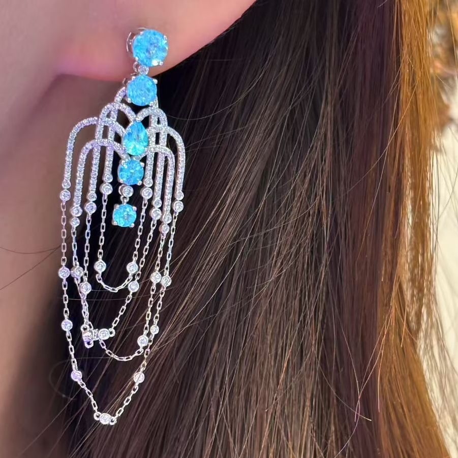 14k Gold 4.03 Ct Natural Paraiba Tourmaline & Diamond Earrings - 2