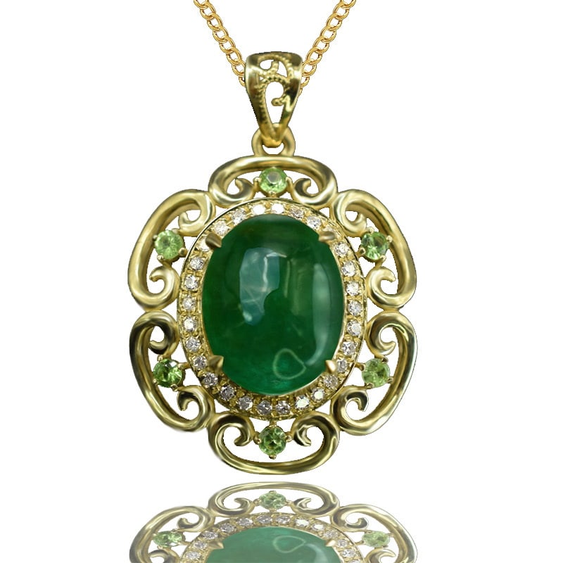 14k Gold 3.34 Ctw Natural Emerald & Diamond Pendant( Without Chain ) - 2