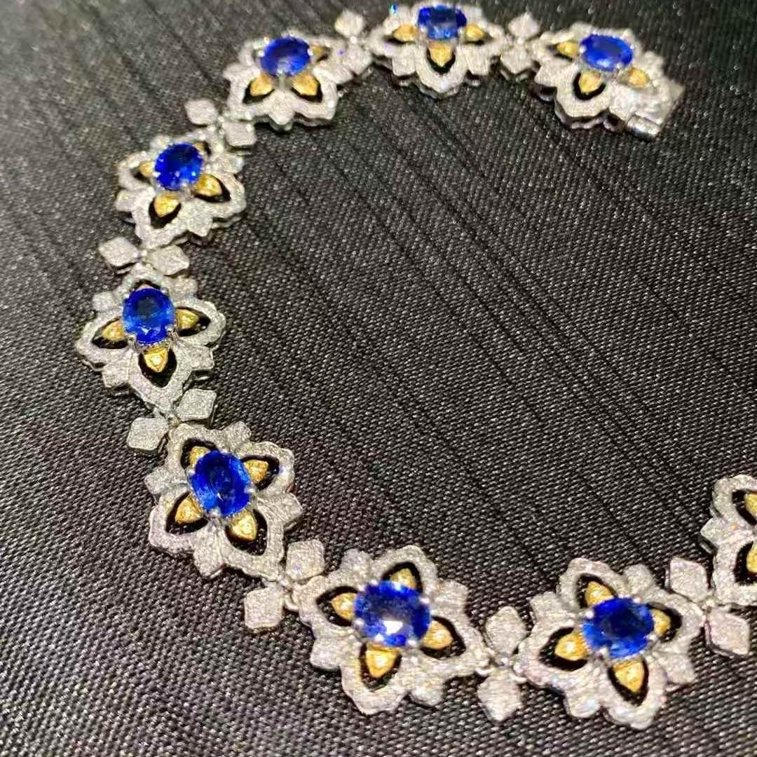 14k Gold 7.2 Ct Natural Sapphire & Diamond Bracelet - 2