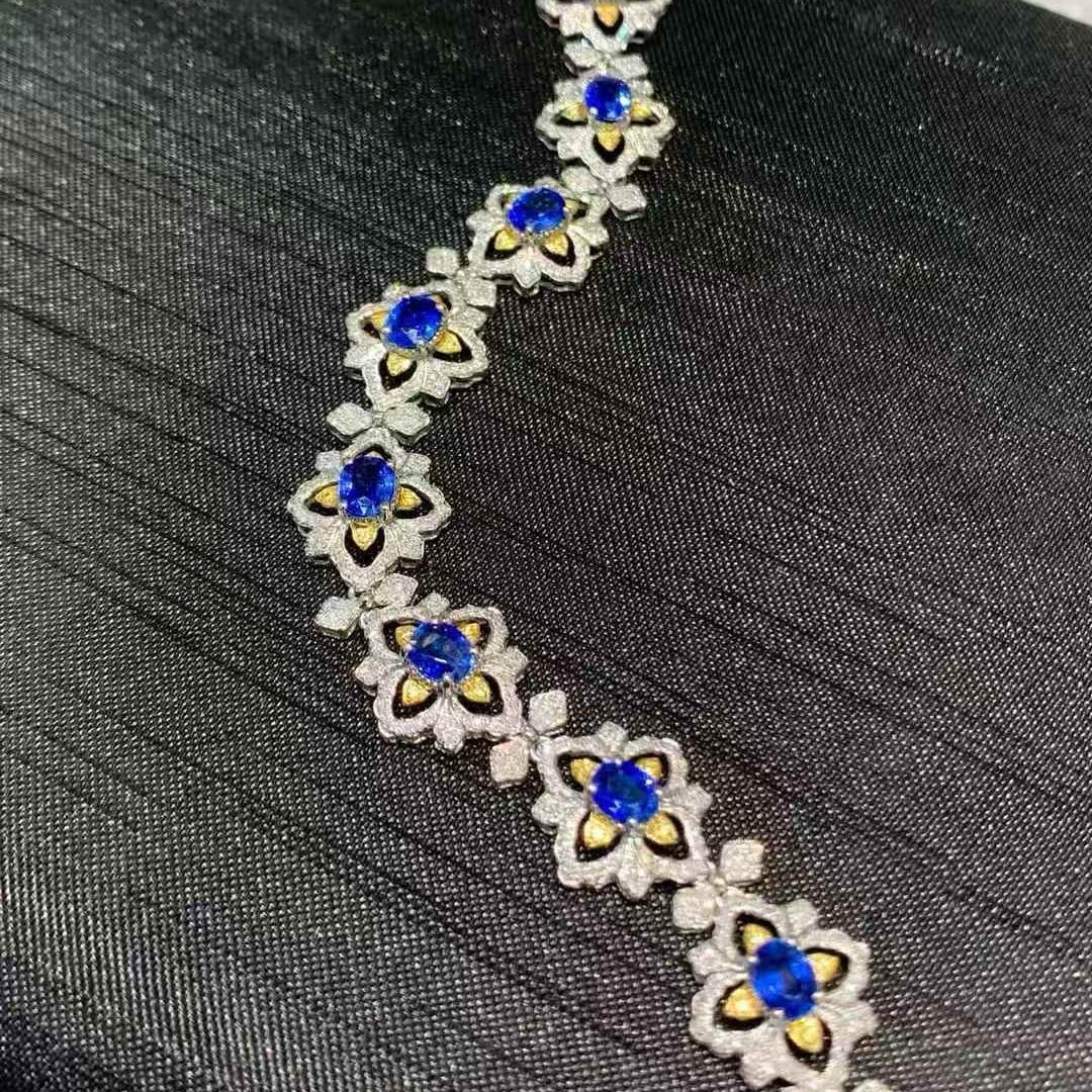 14k Gold 7.2 Ct Natural Sapphire & Diamond Bracelet - 4