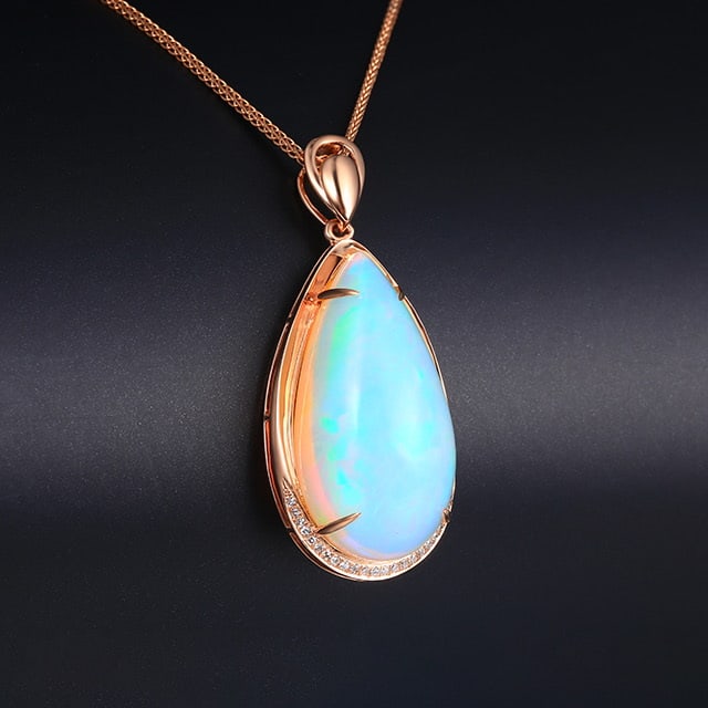 14k Gold 16.32 Ctw Natural Opal & Diamond Pendant( Without Chain ) - 3