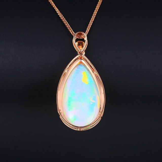 14k Gold 16.32 Ctw Natural Opal & Diamond Pendant( Without Chain ) - 4