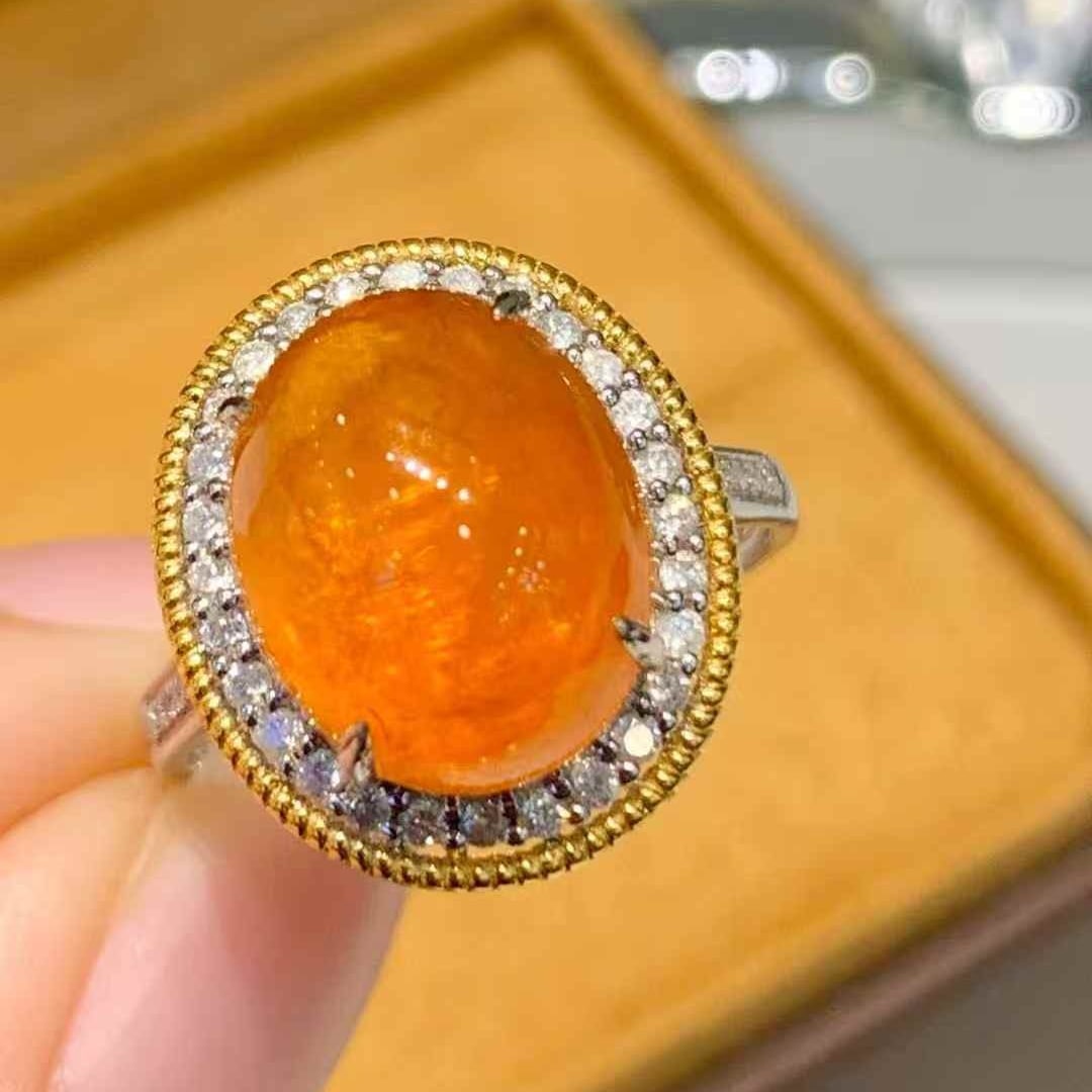 14k Gold 9 Ct Natural Spessartine & Diamond Ring - 2