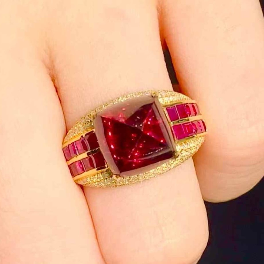 14k Gold 6.5 Ct Natural Tourmaline & Diamond & Ruby Ring - 2
