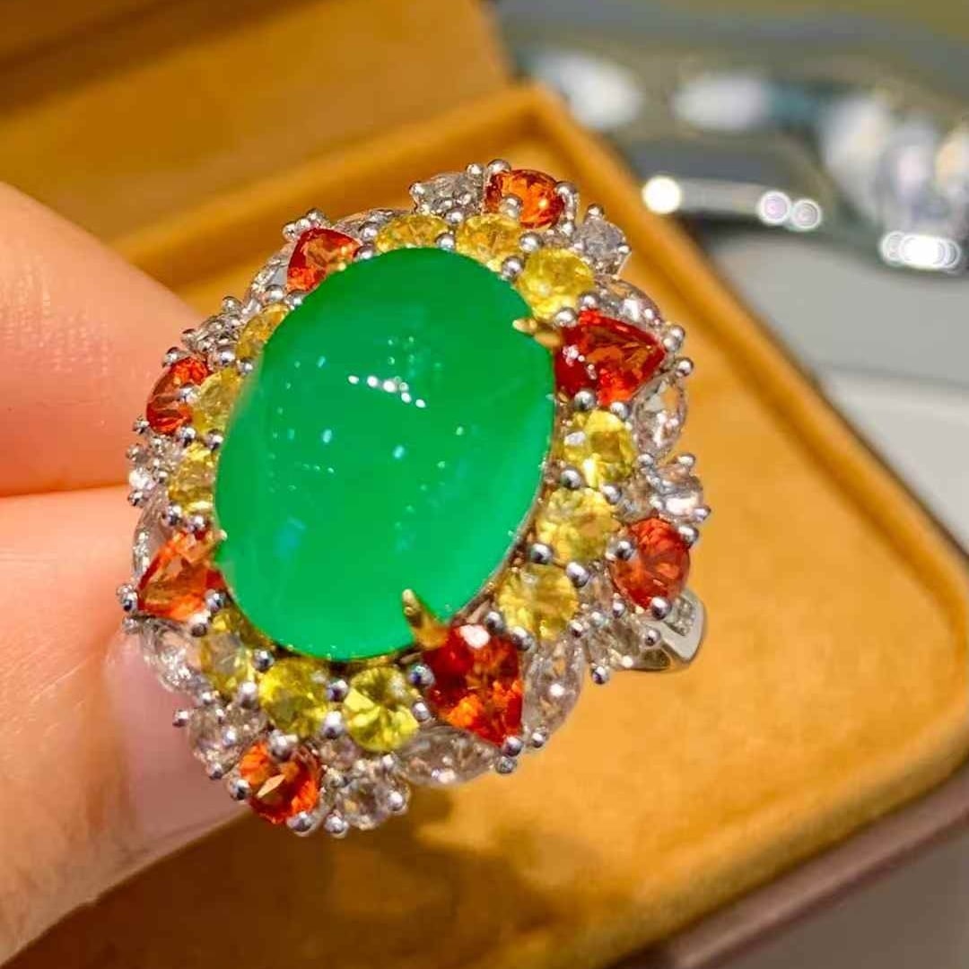 14k Gold 5.9 Ct Natural Emerald & Diamond & Sapphire Ring - 2