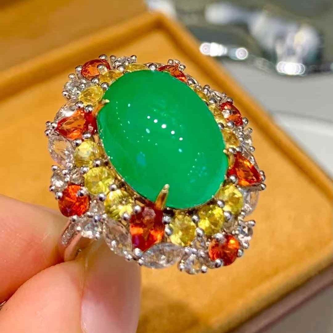 14k Gold 5.9 Ct Natural Emerald & Diamond & Sapphire Ring - 3