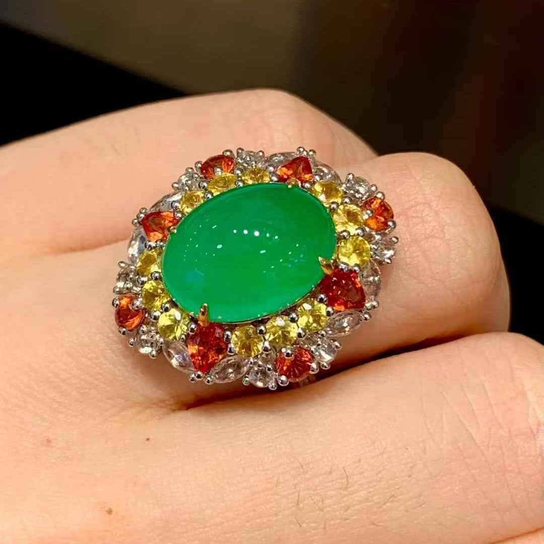 14k Gold 5.9 Ct Natural Emerald & Diamond & Sapphire Ring - 4