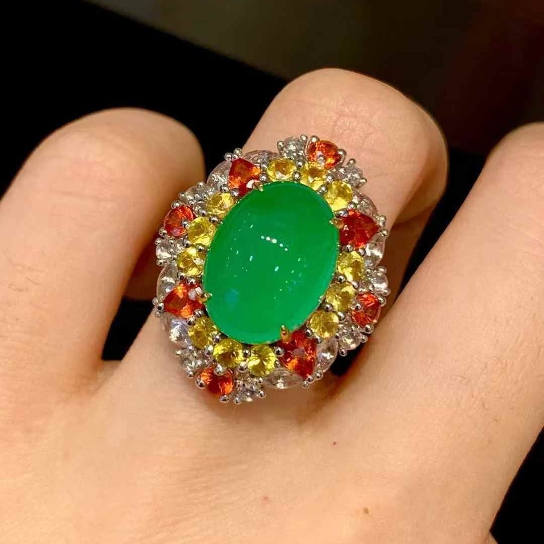 14k Gold 5.9 Ct Natural Emerald & Diamond & Sapphire Ring - 5