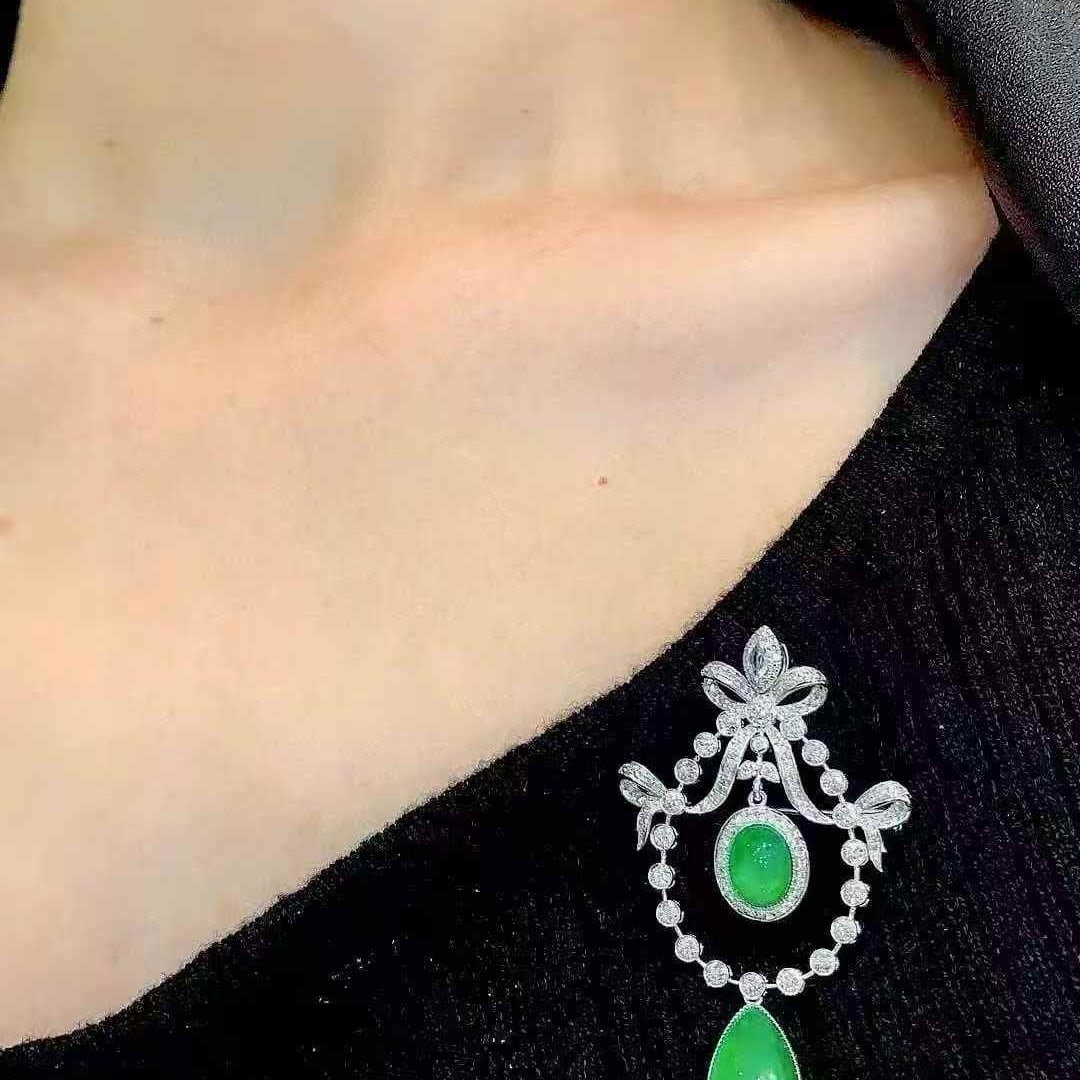 14k Gold 5.65 Ct Natural Emerald & Diamond Brooch/pendant( Without Chain ) - 3