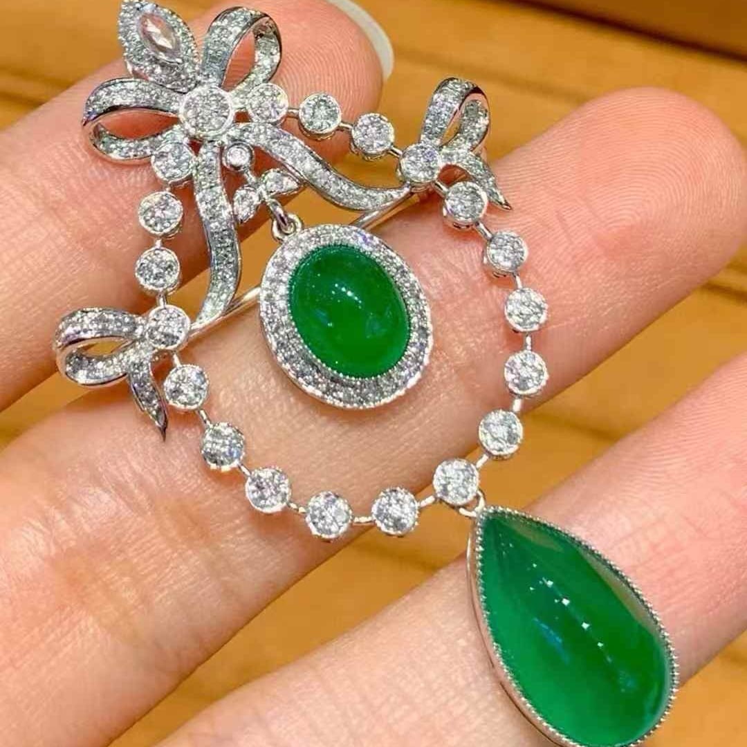 14k Gold 5.65 Ct Natural Emerald & Diamond Brooch/pendant( Without Chain ) - 5