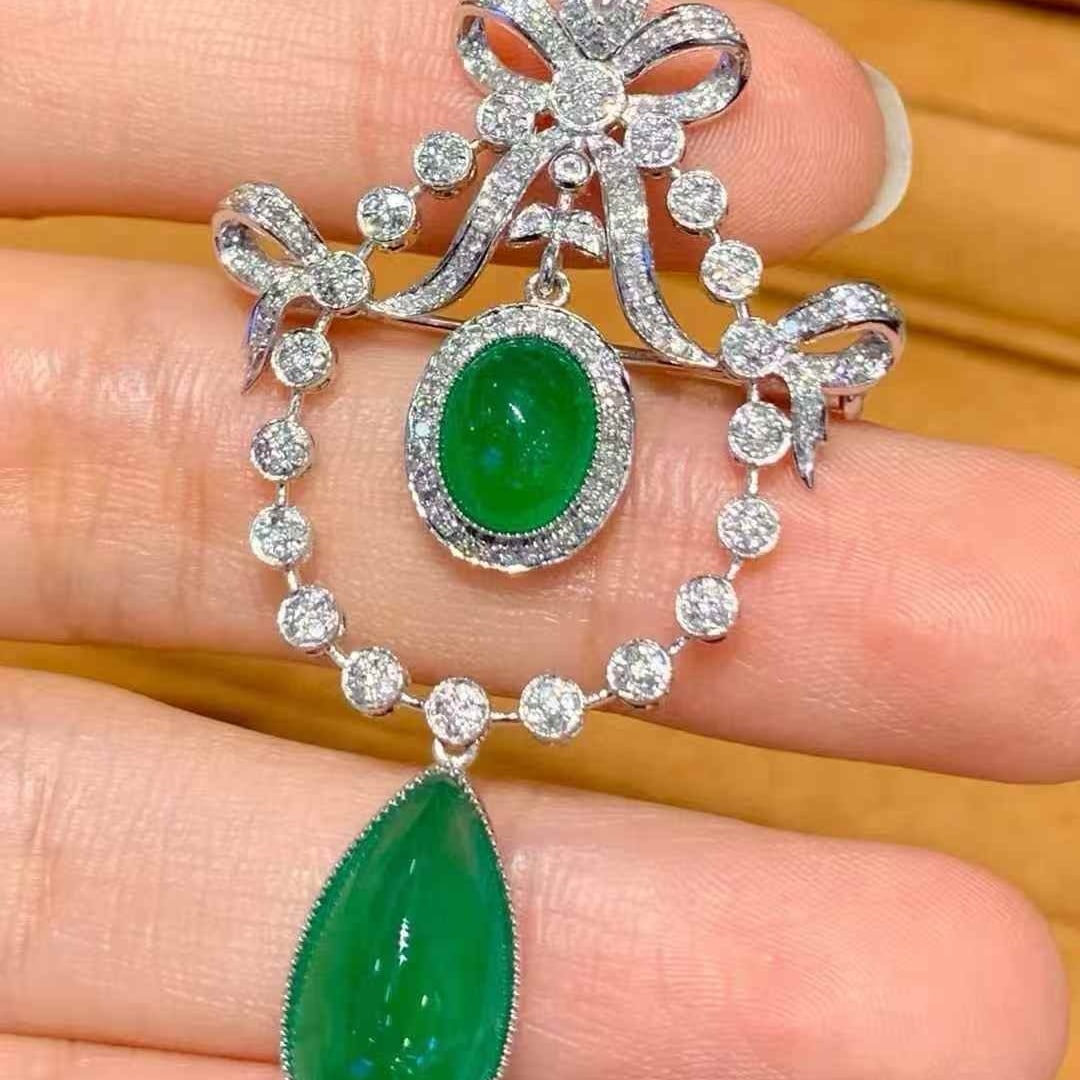 14k Gold 5.65 Ct Natural Emerald & Diamond Brooch/pendant( Without Chain ) - 6