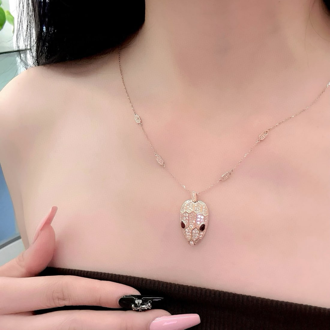 14k Gold 1.76 Ctw Natural Ruby & Diamond &snake Necklace - 6