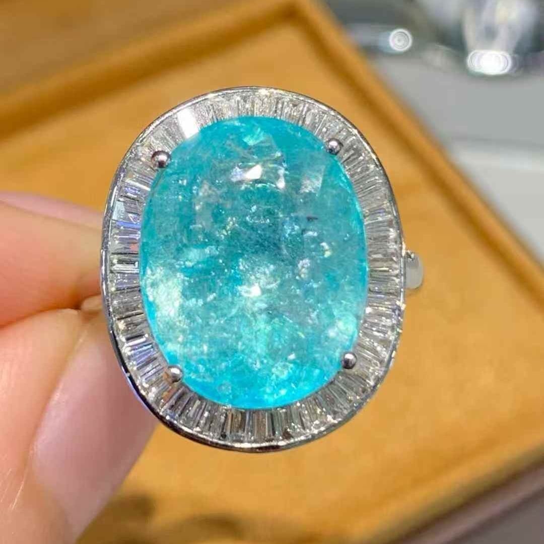14k Gold 6.6 Ct Natural Paraiba Tourmaline & Diamond Ring - 2