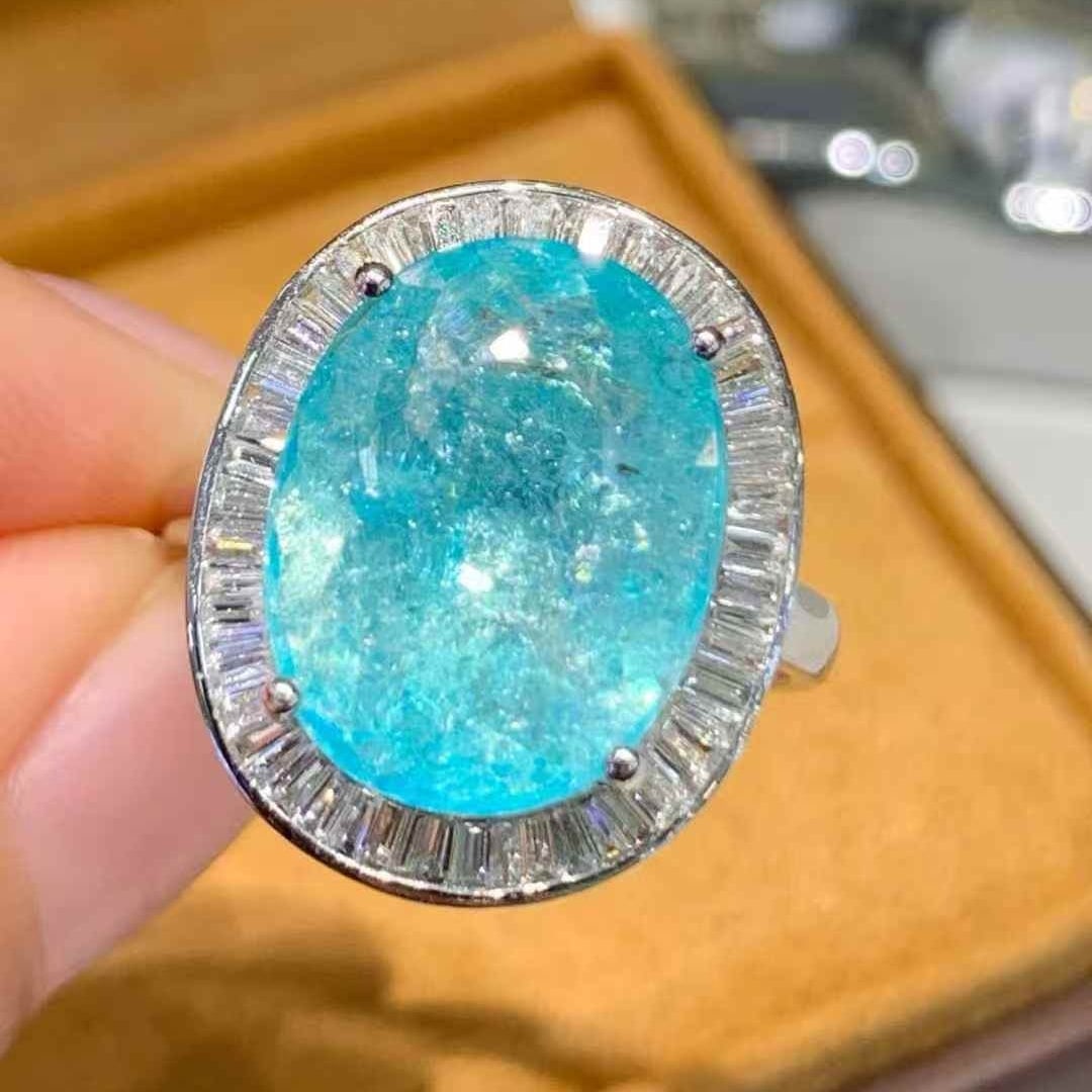 14k Gold 6.6 Ct Natural Paraiba Tourmaline & Diamond Ring - 3