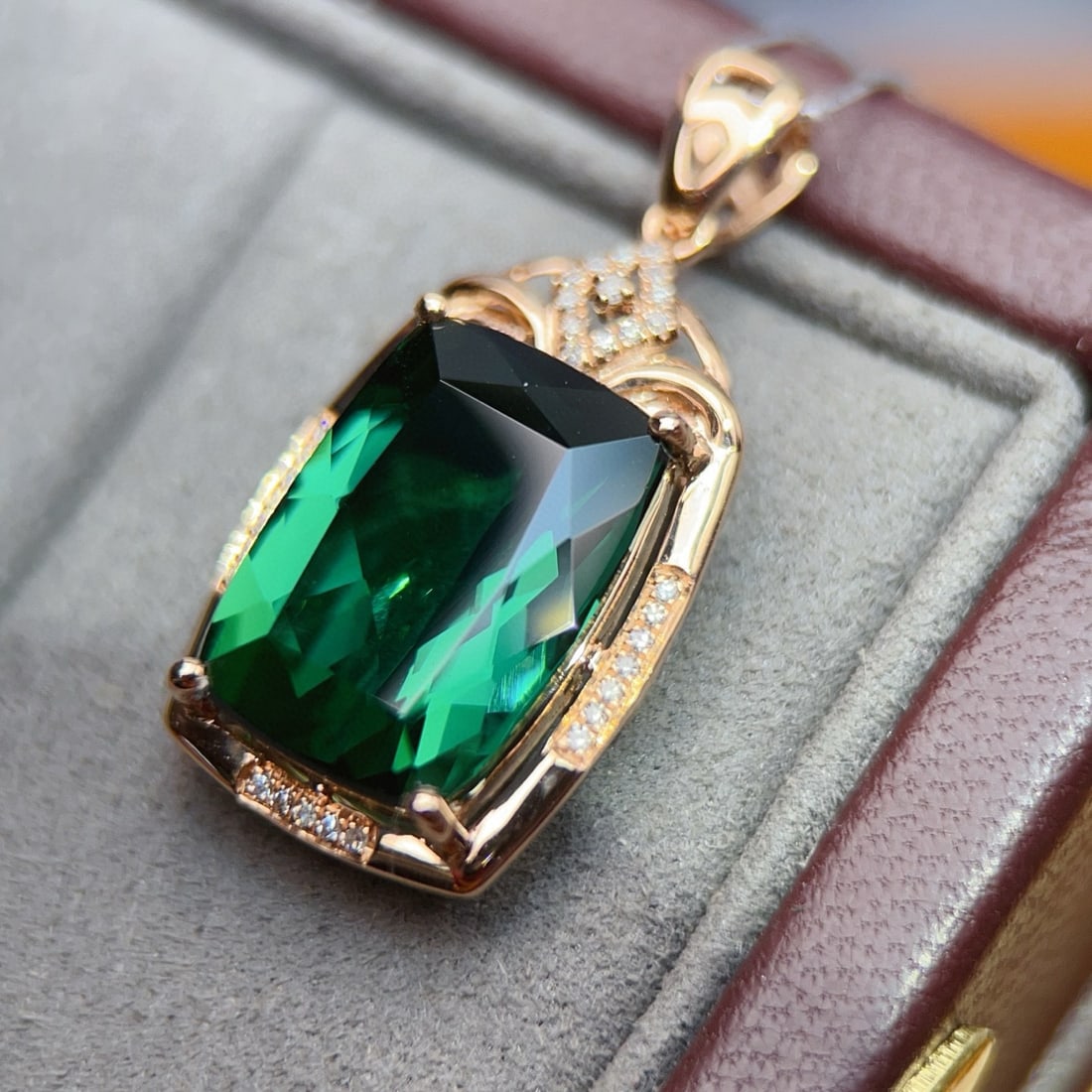 14k Gold 8.36 Ctw Natural Tourmaline & Diamond Pendant( Without Chain ) - 2