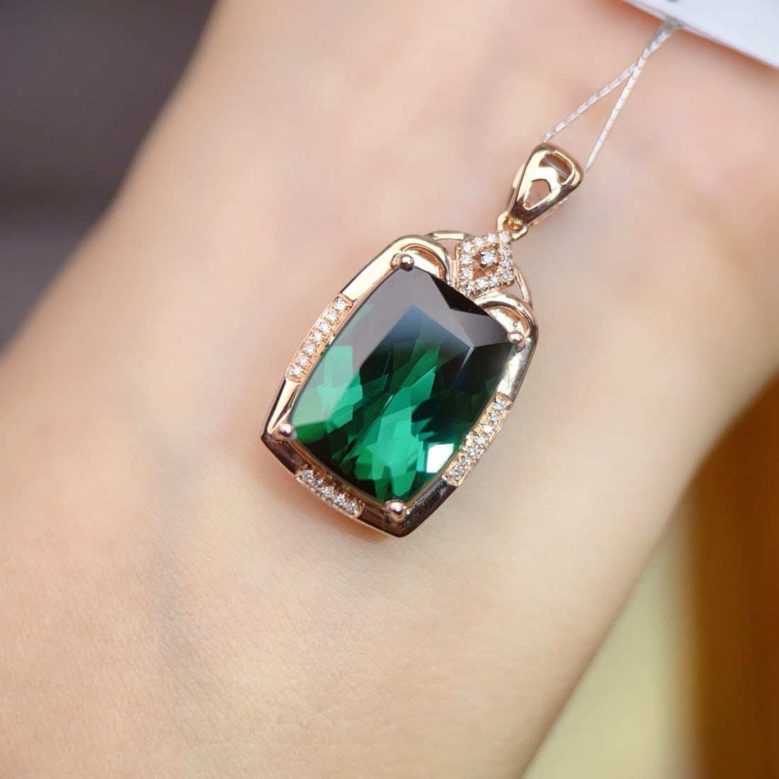 14k Gold 8.36 Ctw Natural Tourmaline & Diamond Pendant( Without Chain ) - 4