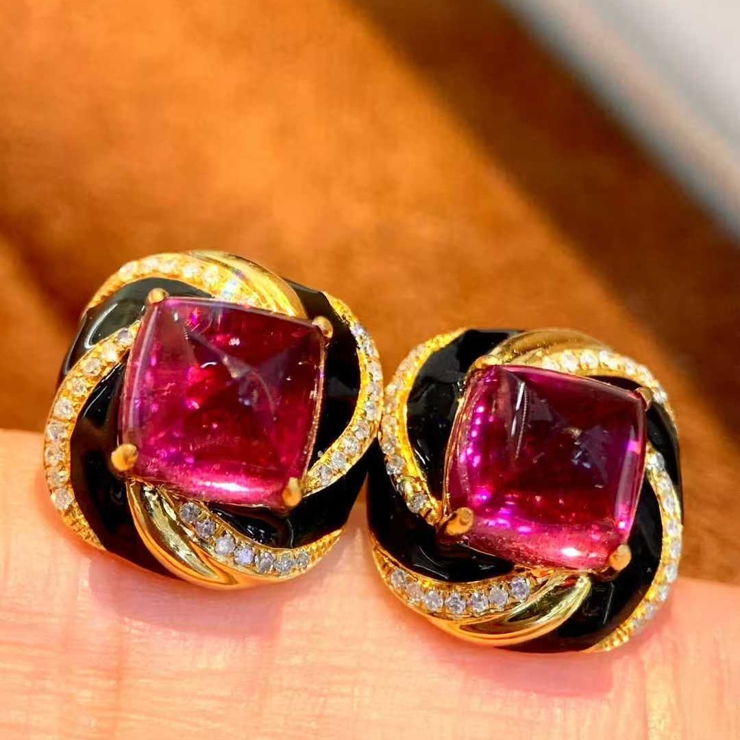14k Gold 5.7 Ct Natural Tourmaline & Diamond Earrings - 3