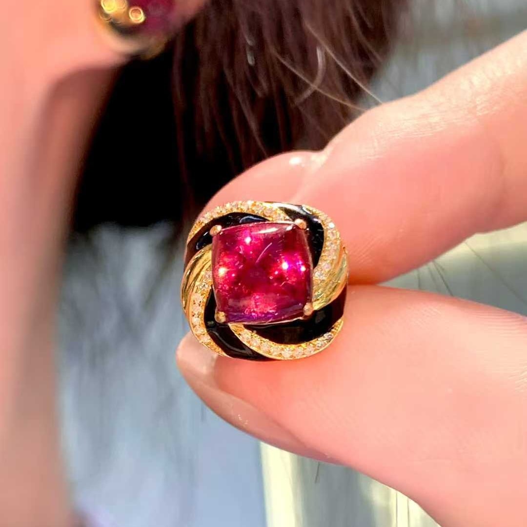 14k Gold 5.7 Ct Natural Tourmaline & Diamond Earrings - 4