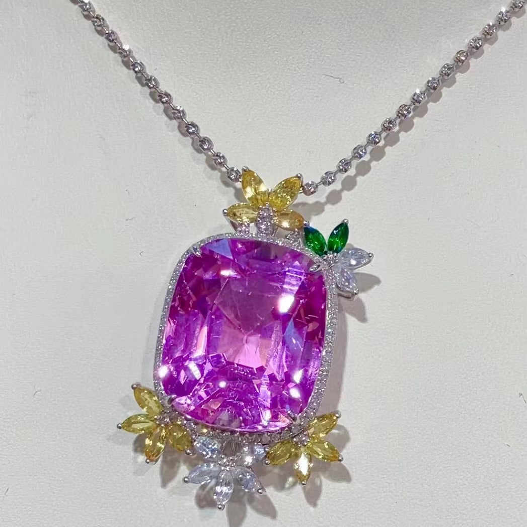 14k Gold 34.86 Ctw Natural Kunzite & Diamond Pendant( Without Chain ) - 2