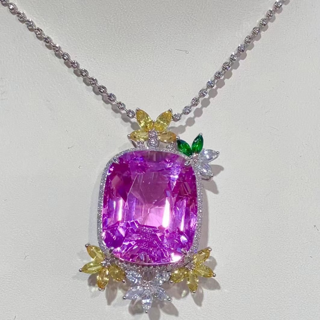 14k Gold 34.86 Ctw Natural Kunzite & Diamond Pendant( Without Chain ) - 3