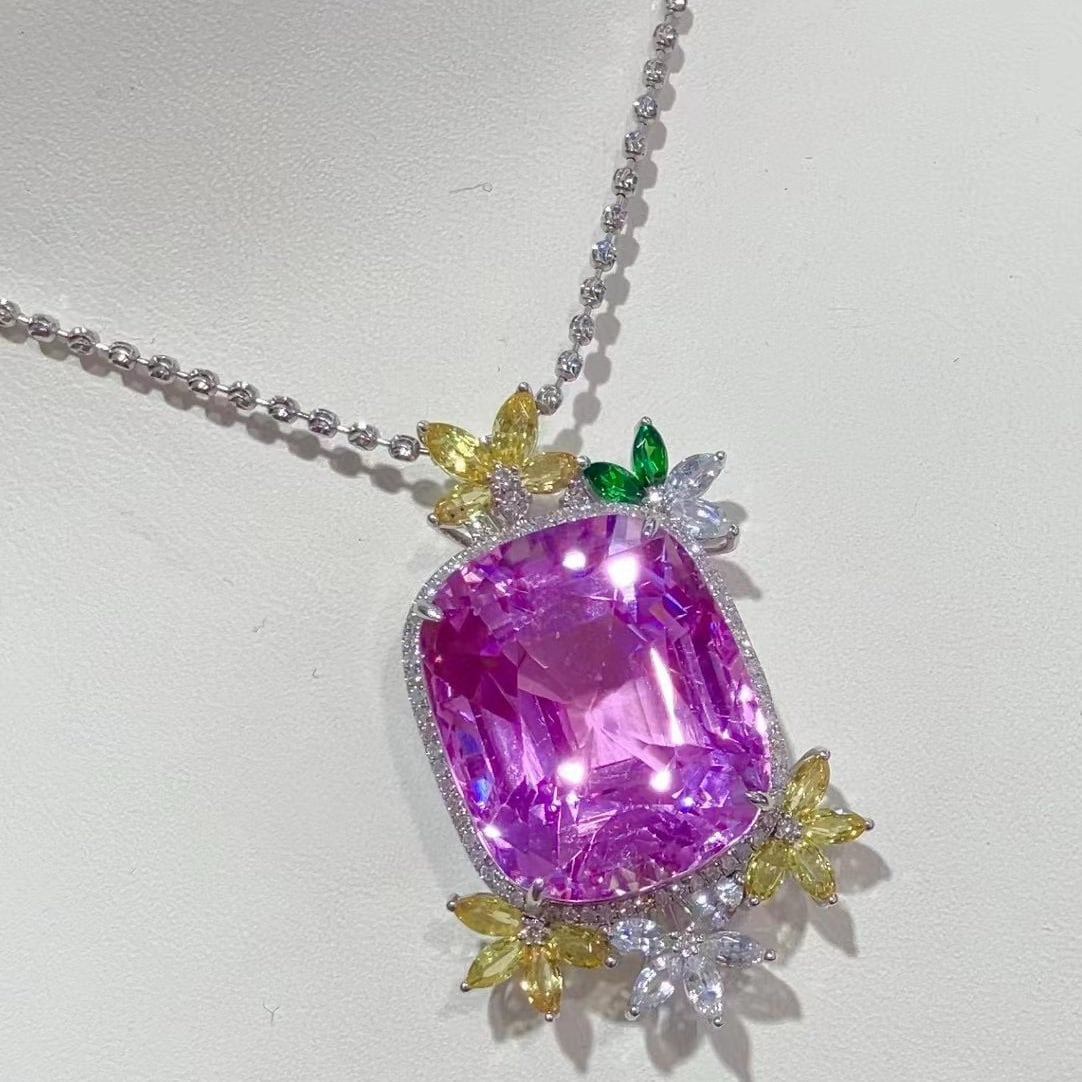 14k Gold 34.86 Ctw Natural Kunzite & Diamond Pendant( Without Chain ) - 4