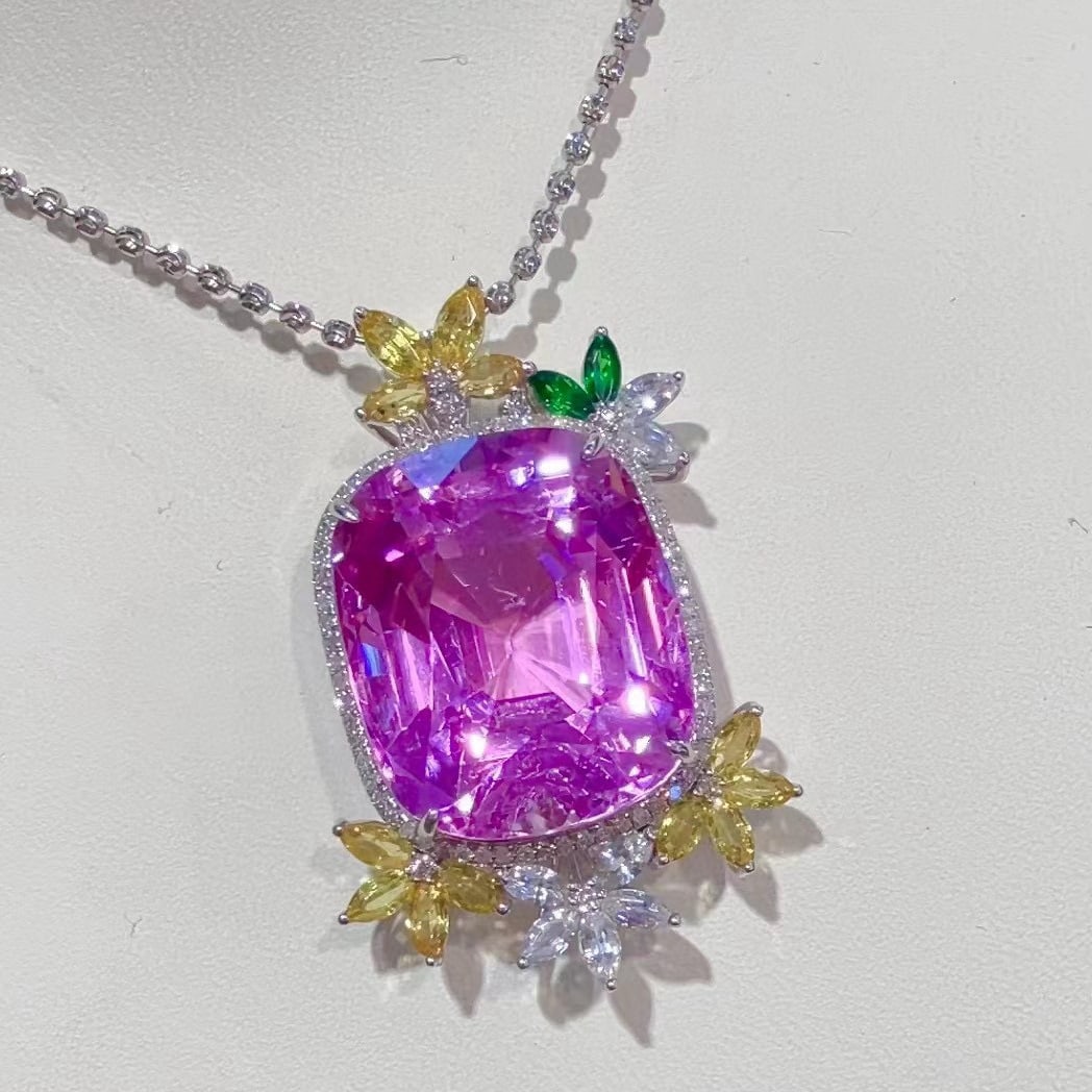 14k Gold 34.86 Ctw Natural Kunzite & Diamond Pendant( Without Chain ) - 7