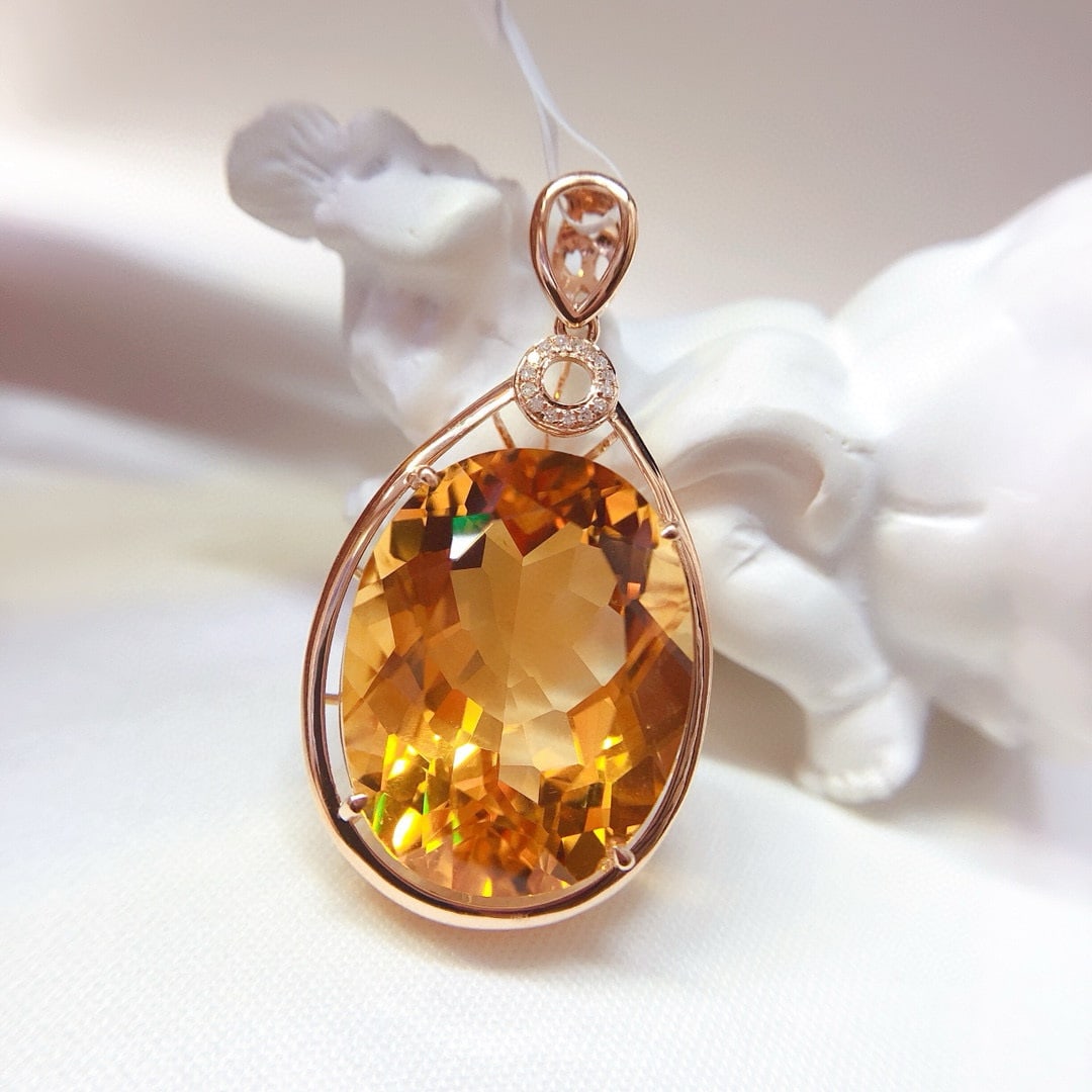 14k Gold 21.55 Ct Natural Citrine & Diamond Pendant( Without Chain ) - 5