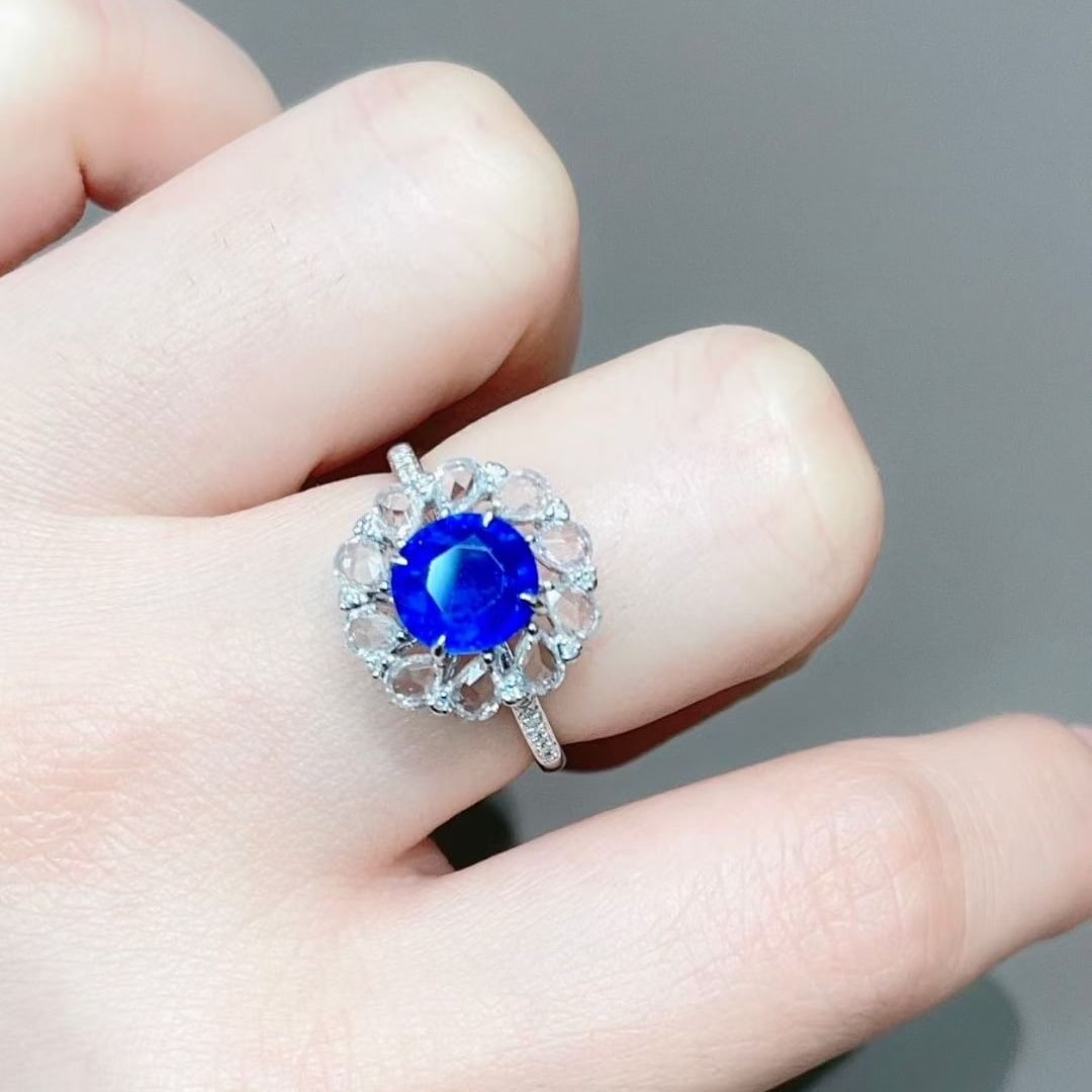 14k Gold 2.1 Ct Natural Sapphire & Diamond & Sapphire Ring - 2