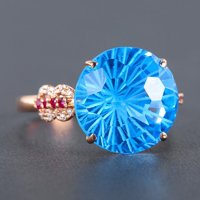 14k Gold 9.74 Ctw Natural Topaz & Diamond Ring - 3