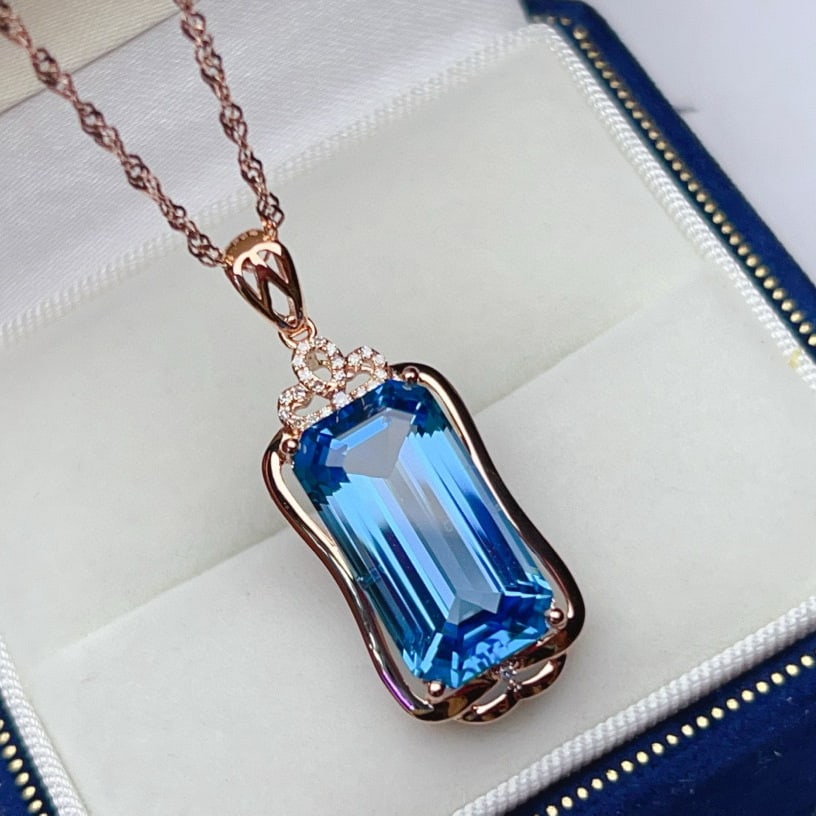 14k Gold 11.41 Ctw Natural Topaz & Diamond Pendant( Without Chain ) - 2