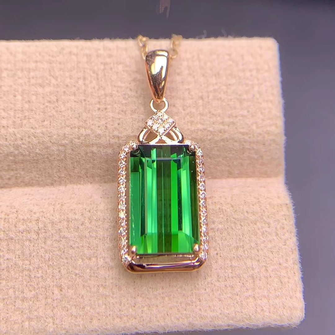 14k Gold 3.2 Ct Natural Tourmaline & Diamond Pendant( Without Chain ) - 2
