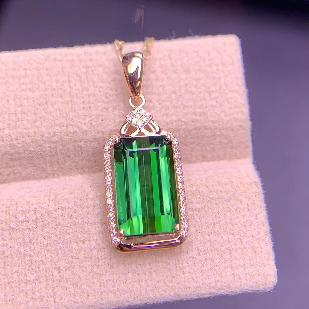 14k Gold 3.2 Ct Natural Tourmaline & Diamond Pendant( Without Chain ) - 3