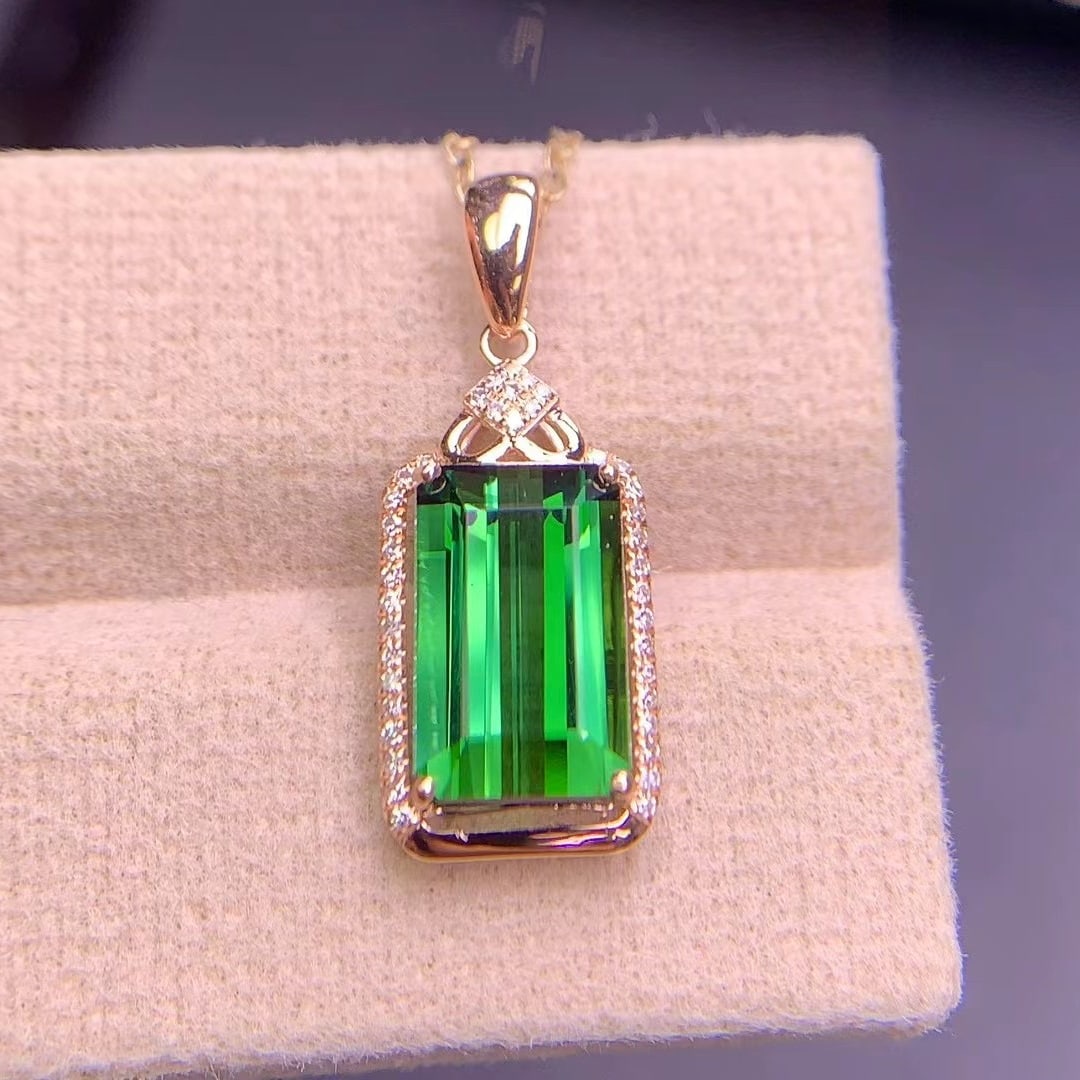 14k Gold 3.2 Ct Natural Tourmaline & Diamond Pendant( Without Chain ) - 4