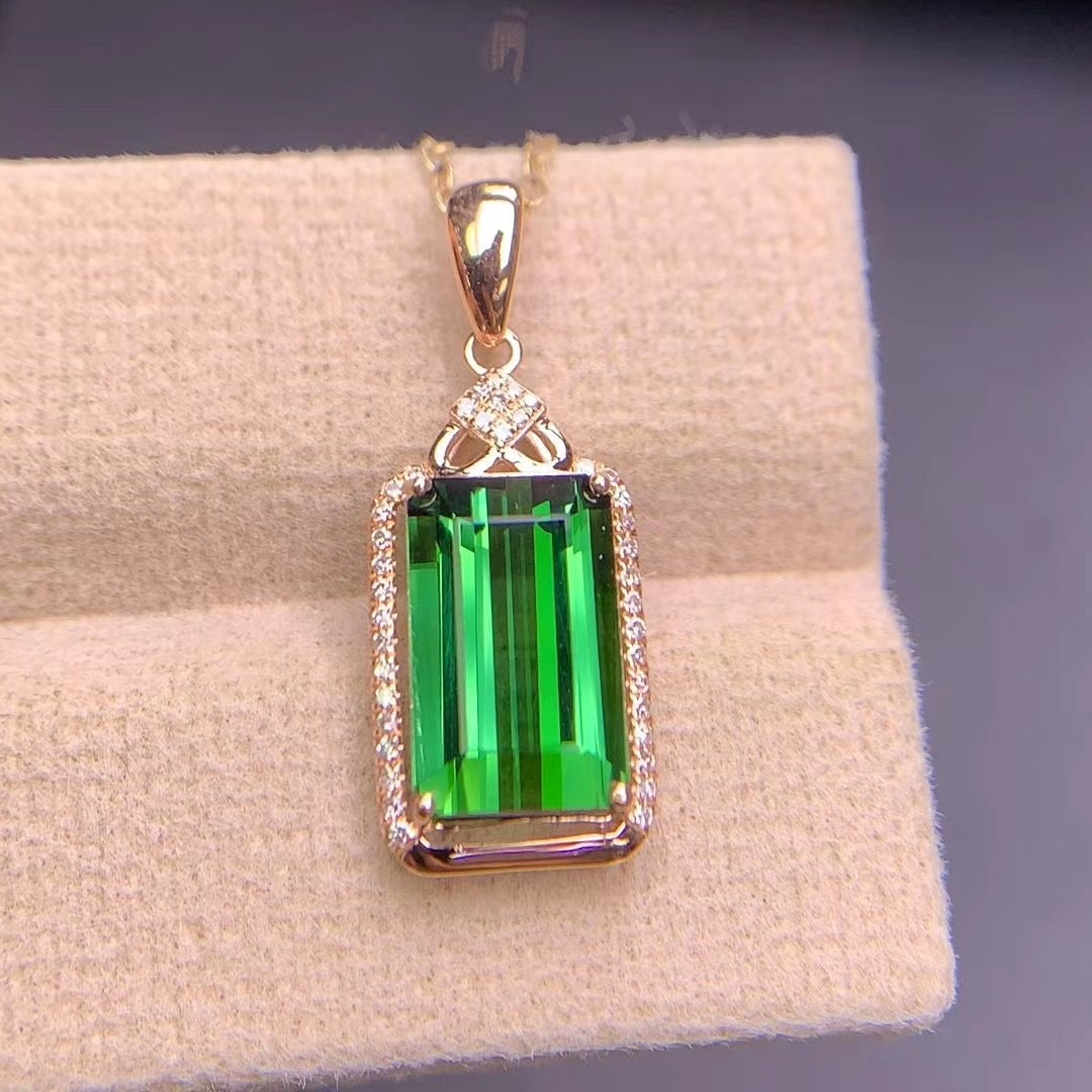 14k Gold 3.2 Ct Natural Tourmaline & Diamond Pendant( Without Chain ) - 5