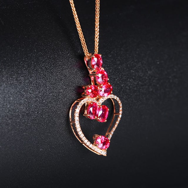 14k Gold 1.76 Ctw Natural Ruby & Diamond Pendant( Without Chain ) - 2
