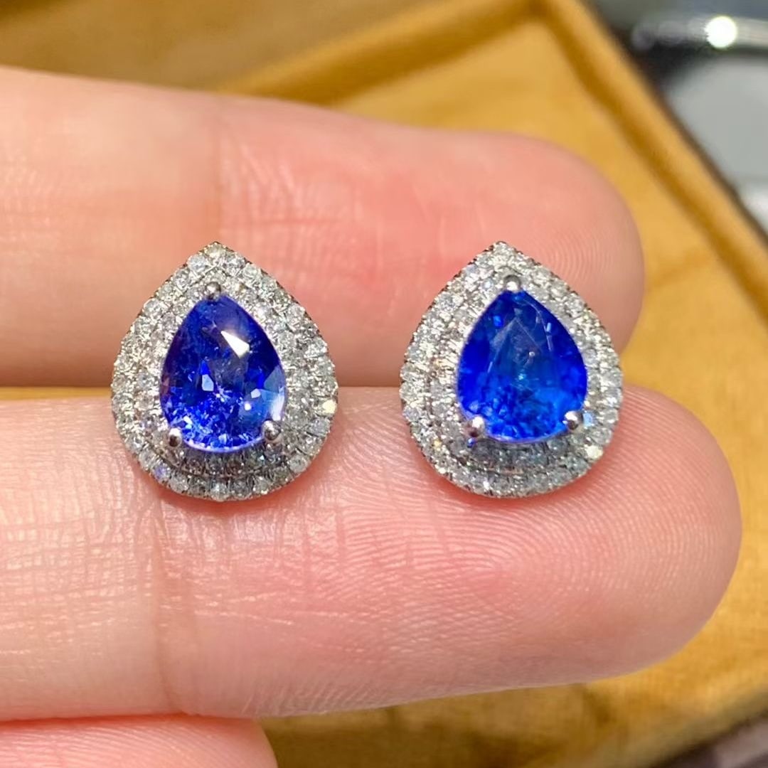 14k Gold 1.9 Ct Natural Sapphire & Diamond Earrings - 5