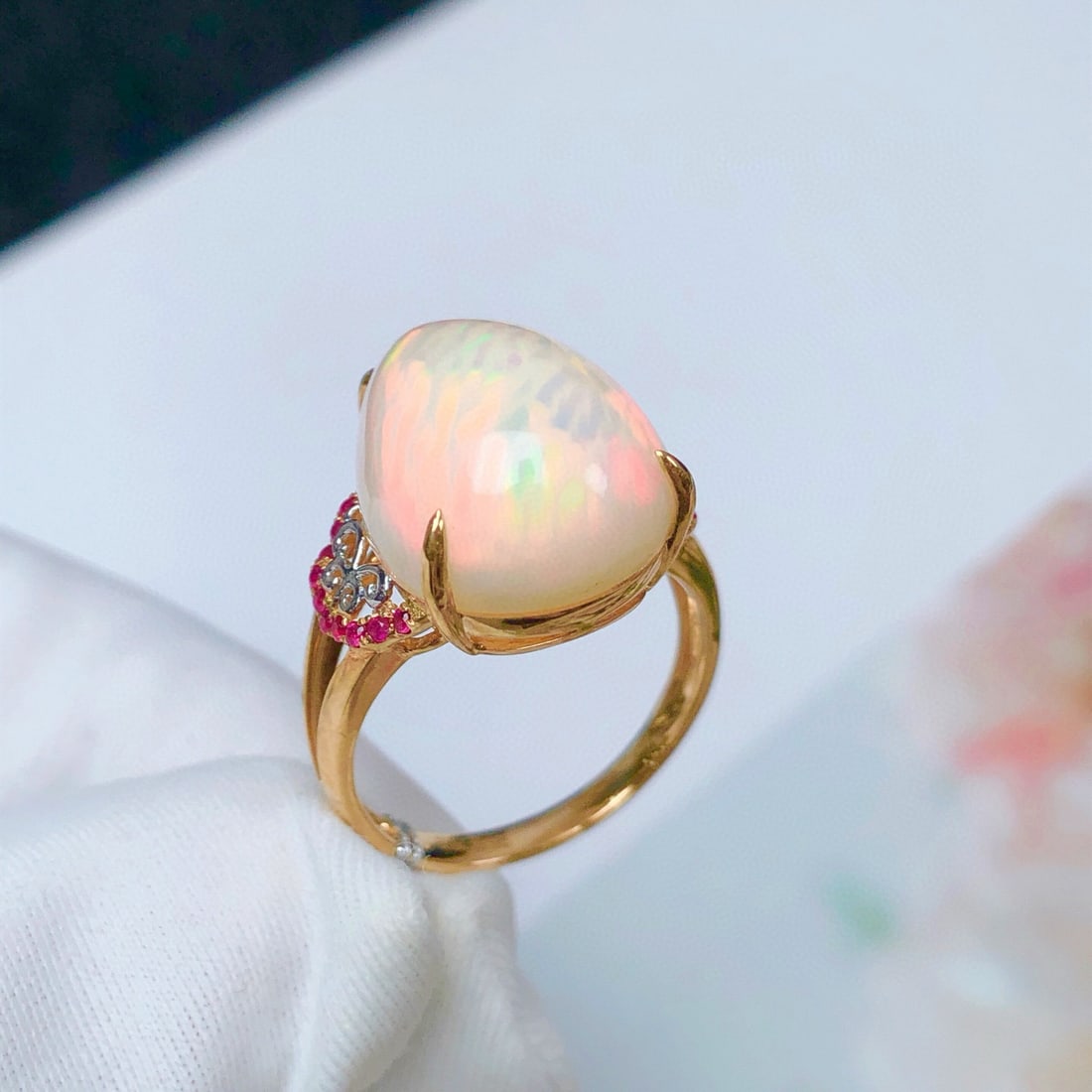 14k Gold 8.04 Ct Natural Opal & Ruby Ring - 3