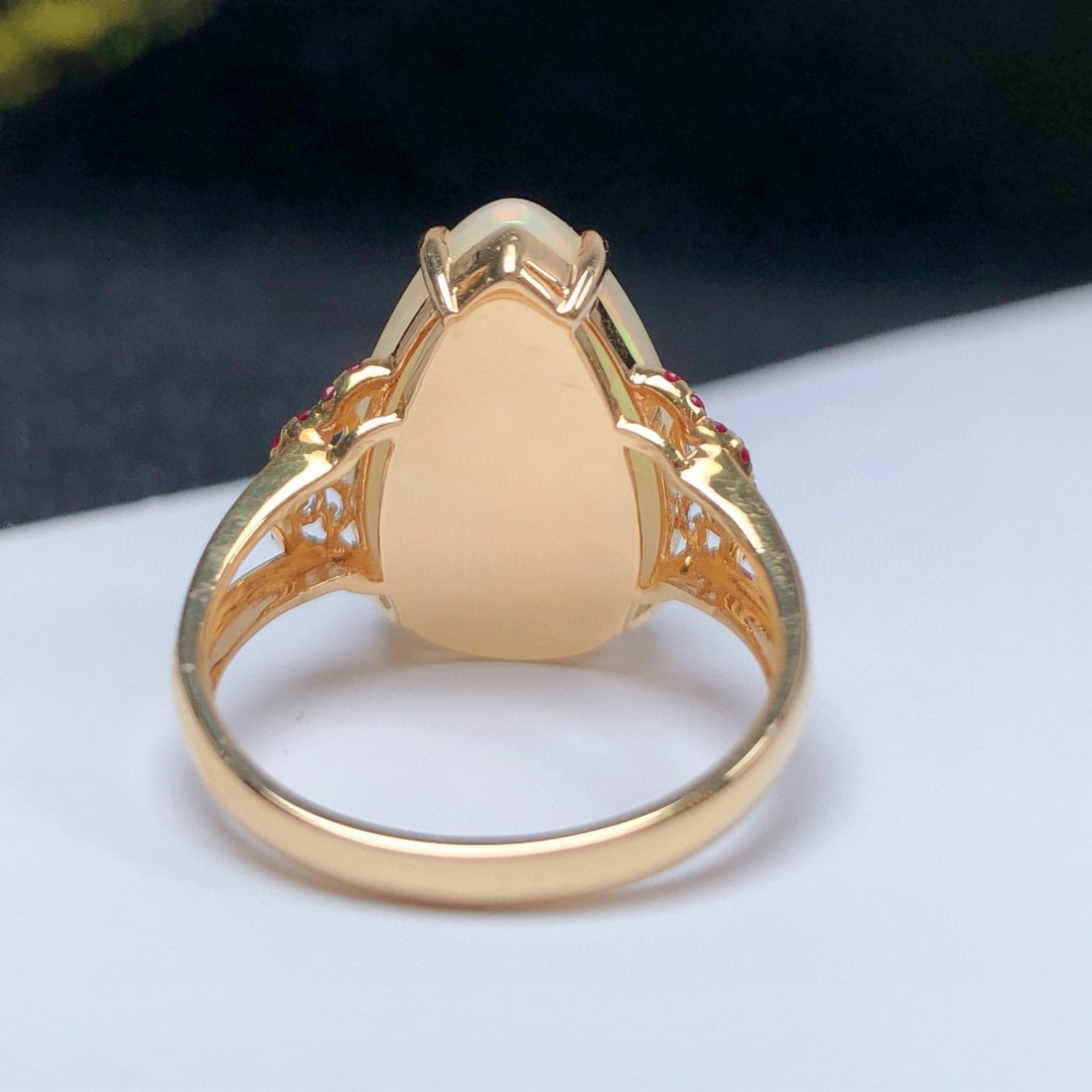 14k Gold 8.04 Ct Natural Opal & Ruby Ring - 6